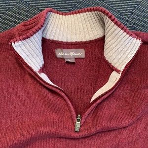 Eddie Bauer Sweater Quarter-Zip Size 2XL Maroon/Red with Grey on Collar